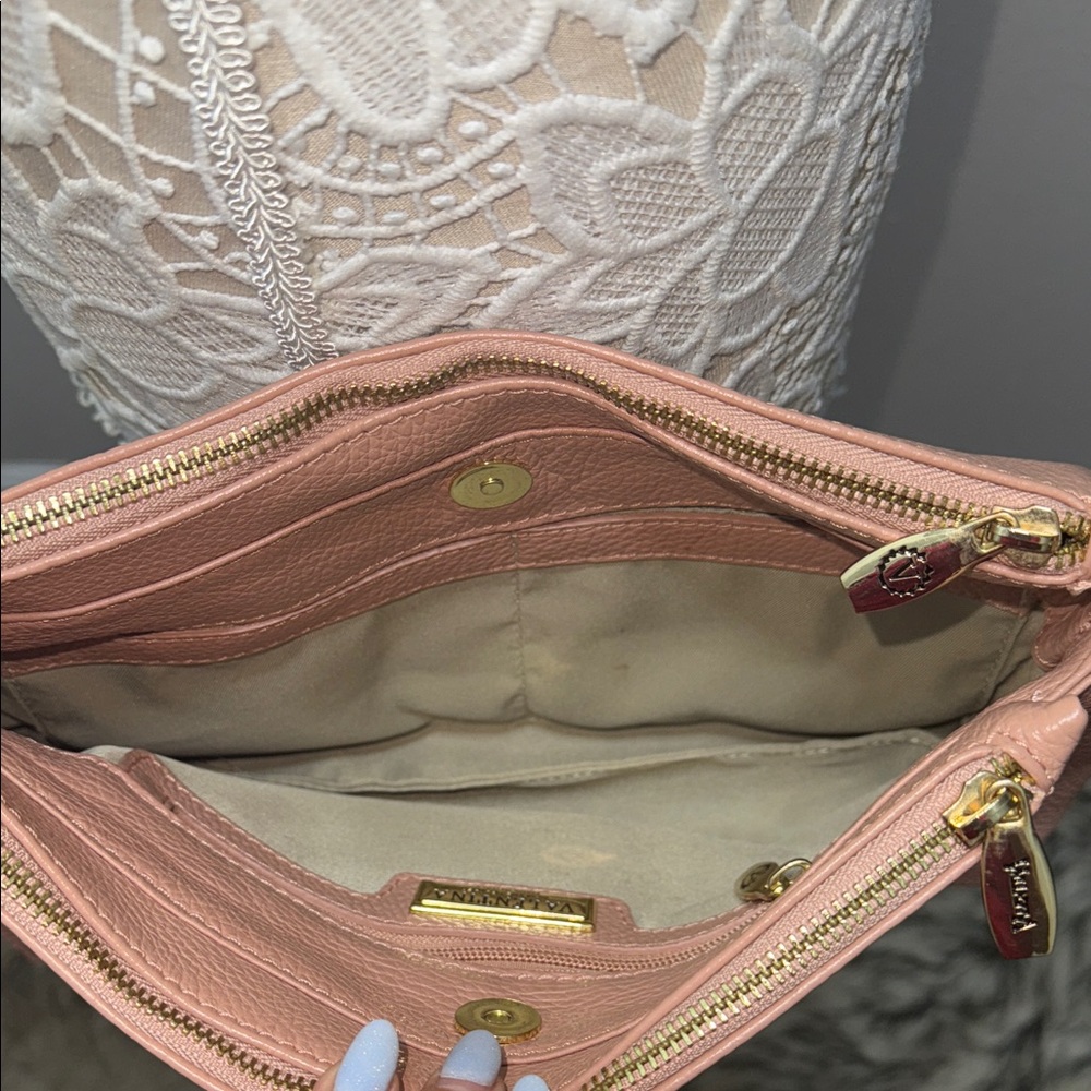 Valentina Genuine Leather Pink and Brown Crossbody Bag - Picture 4 of 10